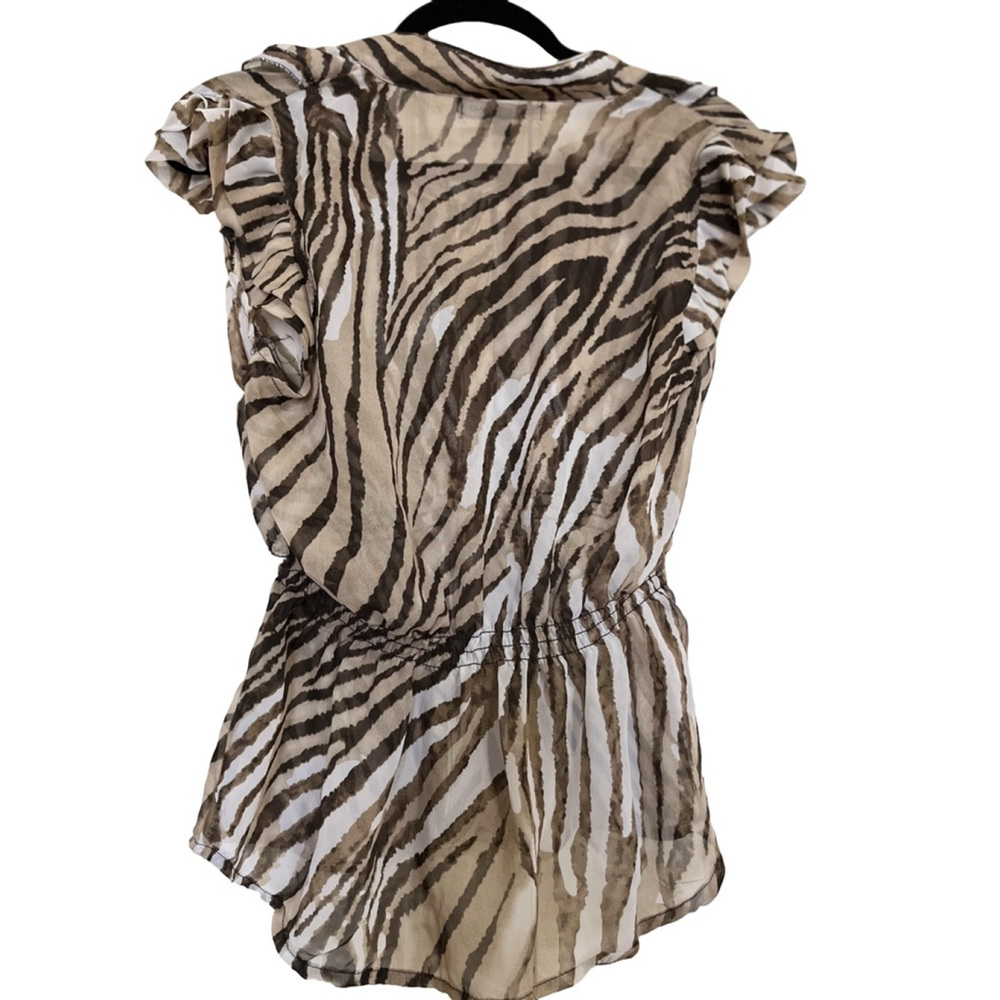 EUC My Brand Zebra Print Blouse Women’s Size L Brown - Picture 2 of 3